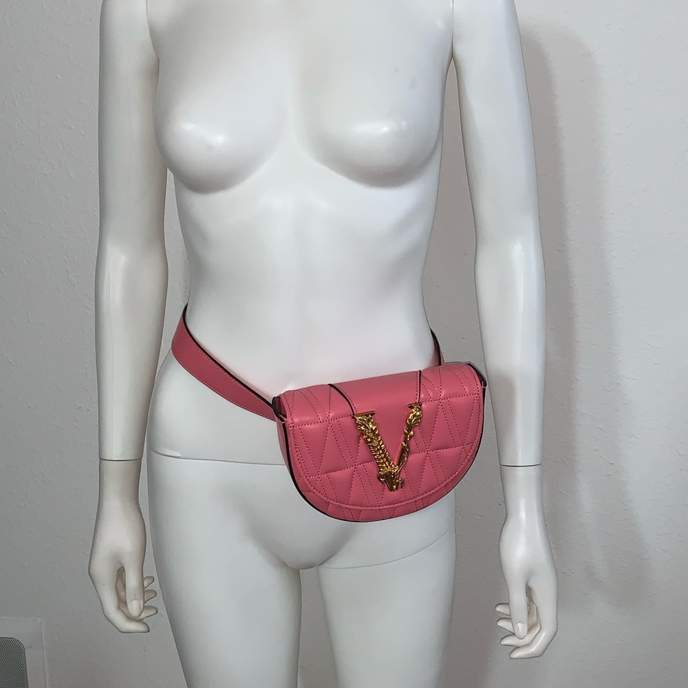 VERSACE Virtus pink quilted leather belt chain bag - Picture 2 of 9